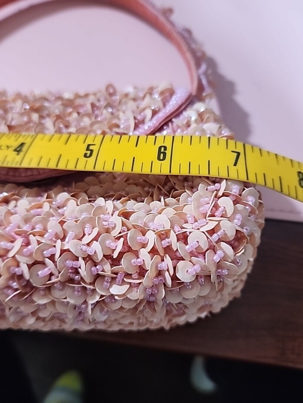 Pink Vintage Beaded & Sequin Mini Shoulder Bag | Y2K Glam Party Purse - Picture 7 of 9